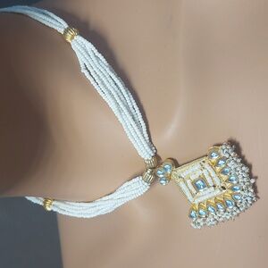 Kundan White Seed Bead traditional Indian Rani Haar (Queen's necklace)